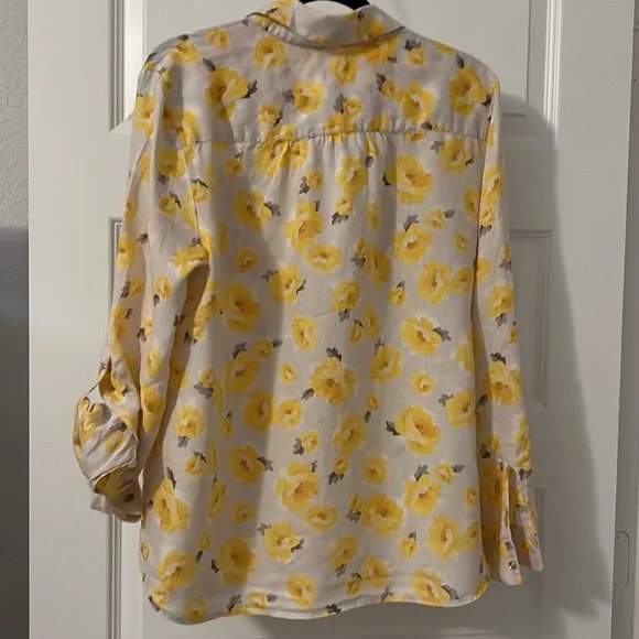 Charter Club Luxury 100% Linen size Large yellow and tan button down casual - Picture 9 of 11